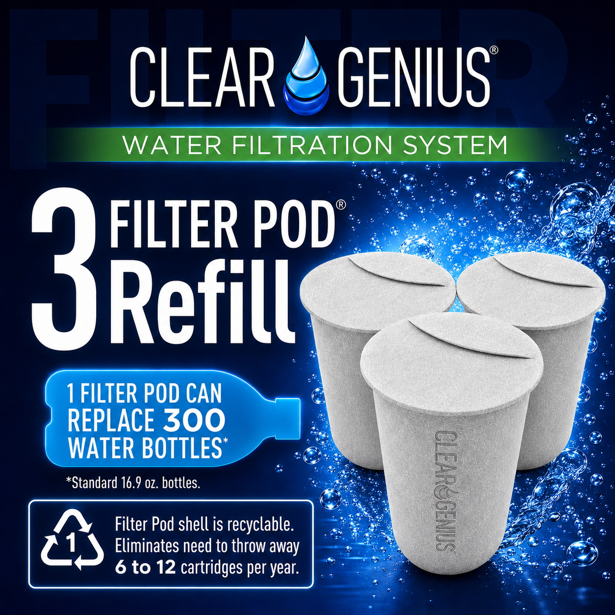 Clear Genius Filter Pod Refills, 3 Pack