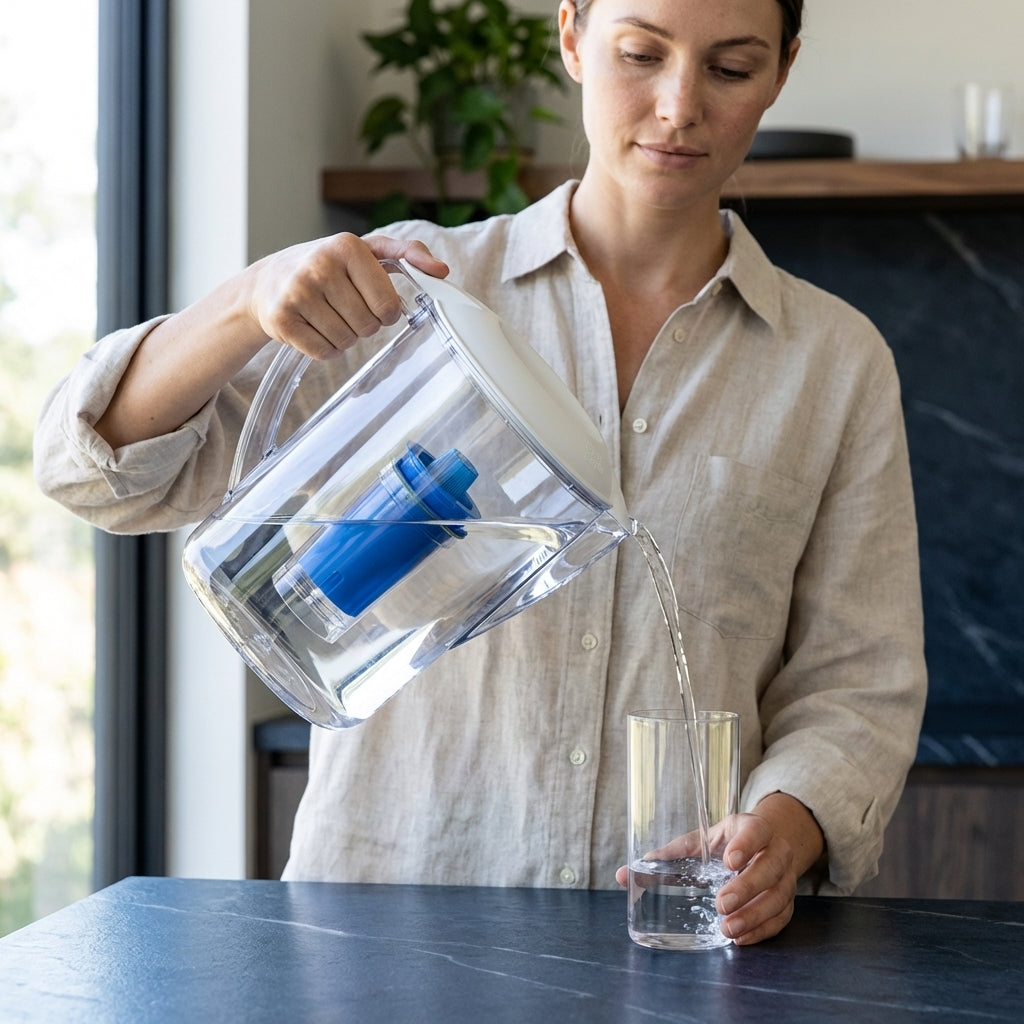 Clear Genius 6-Cup Water Filter Pitcher, Includes Reusable Filter Cartridge and Filter Pod Refill